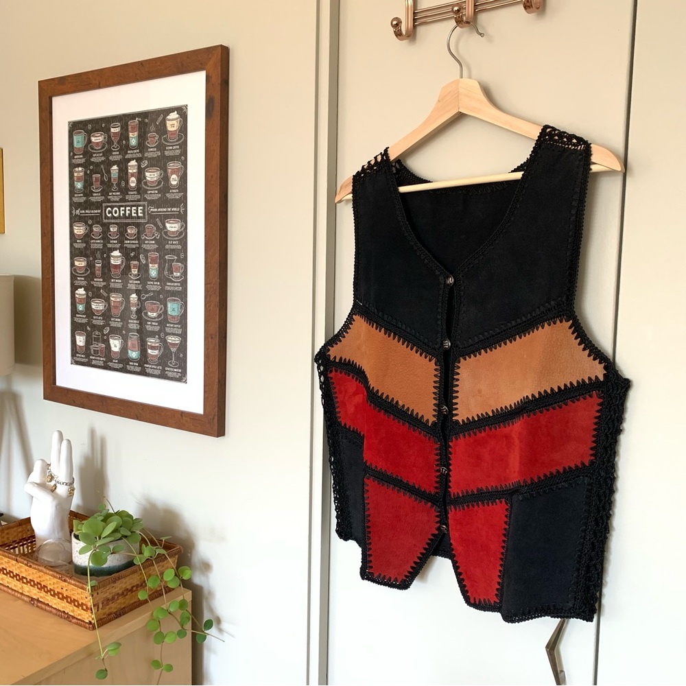 Colorful Patchwork Leather Vest Size XL